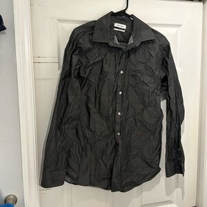 🩵3 FOR $20 Calvin Klein Gray Button Down Shirt Size Large Regular Fit